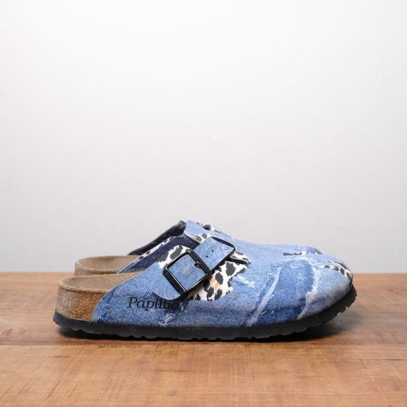 Papillio Women's Blue and Leopard Print Clogs - Picture 4 of 8